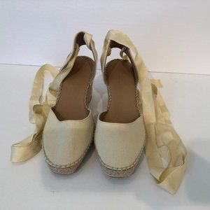 ASOS DESIGN Canvas Beige Tie Leg Espadrille Wedges New W/O Box ~ Women’s Size 9